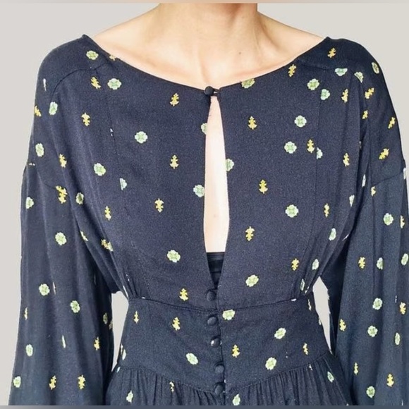 Free People Black and Gold Patterned Romper Size XS - Picture 6 of 15